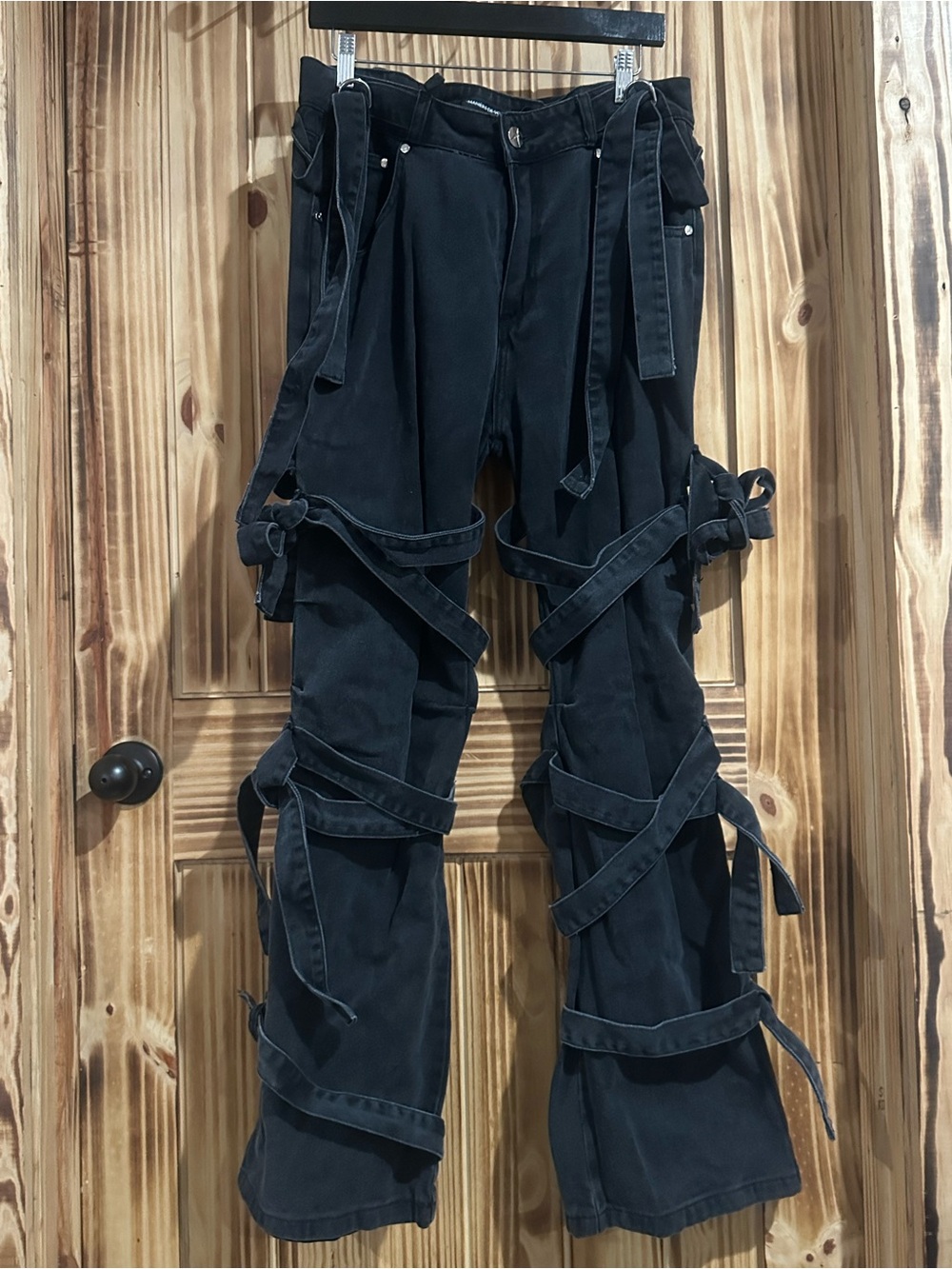 Maniere De Voir Black / Dark Grey Strapped Cargo Pants - Women’s US size 12